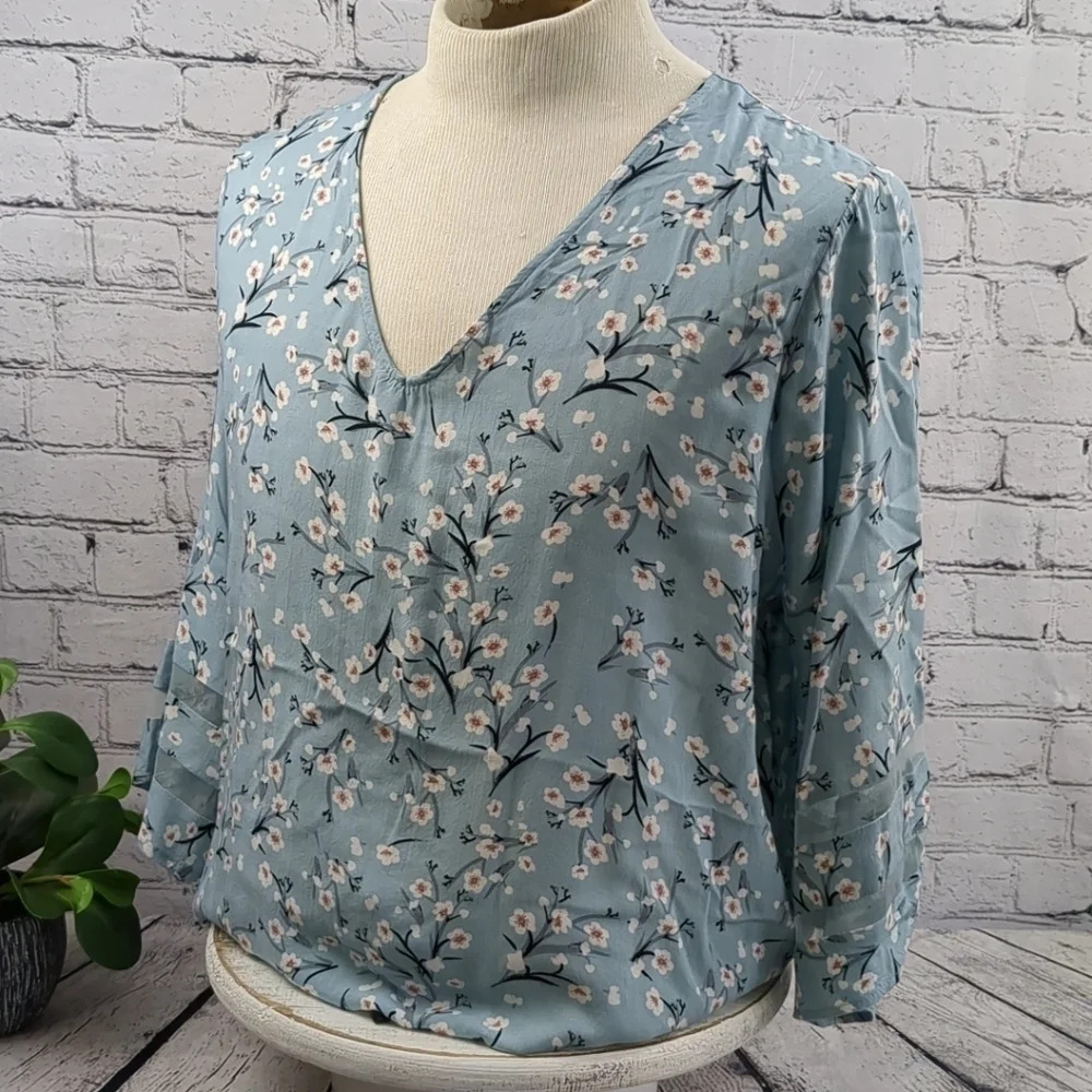 Long sleeve floral print blouse, 3XL